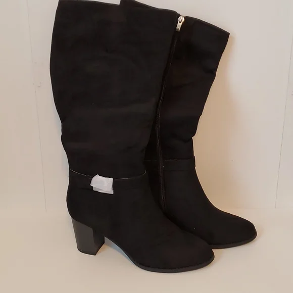 $FINAL$  JOURNEE Collection Black Microsuede Side Strap Riding Boots - Picture 7 of 8